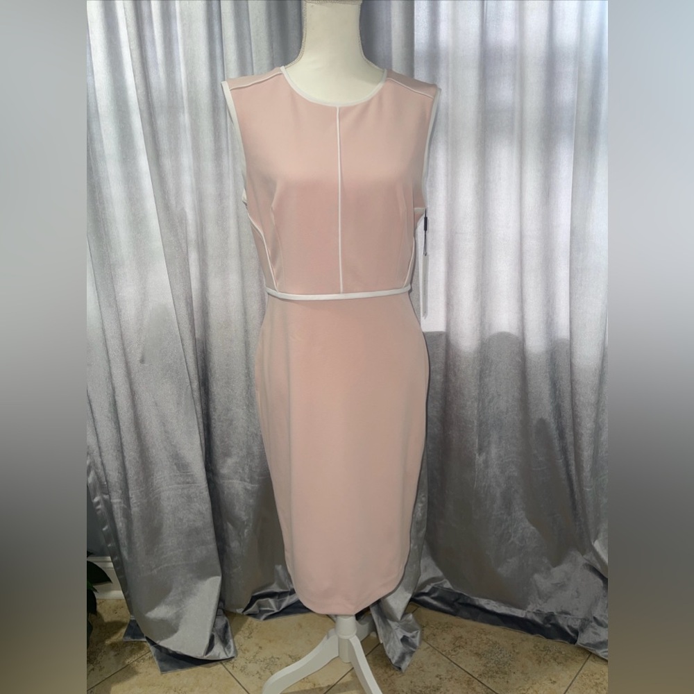 Calvin Klein Dress Women’s Sz 12-Sheath Peach Skin Lined Classic Party